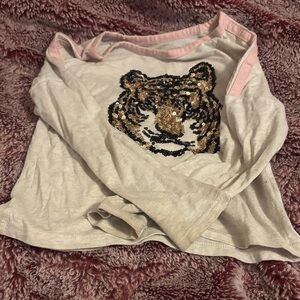 Place Long Sleeve Sequin Tiger Top - Cream & Pink